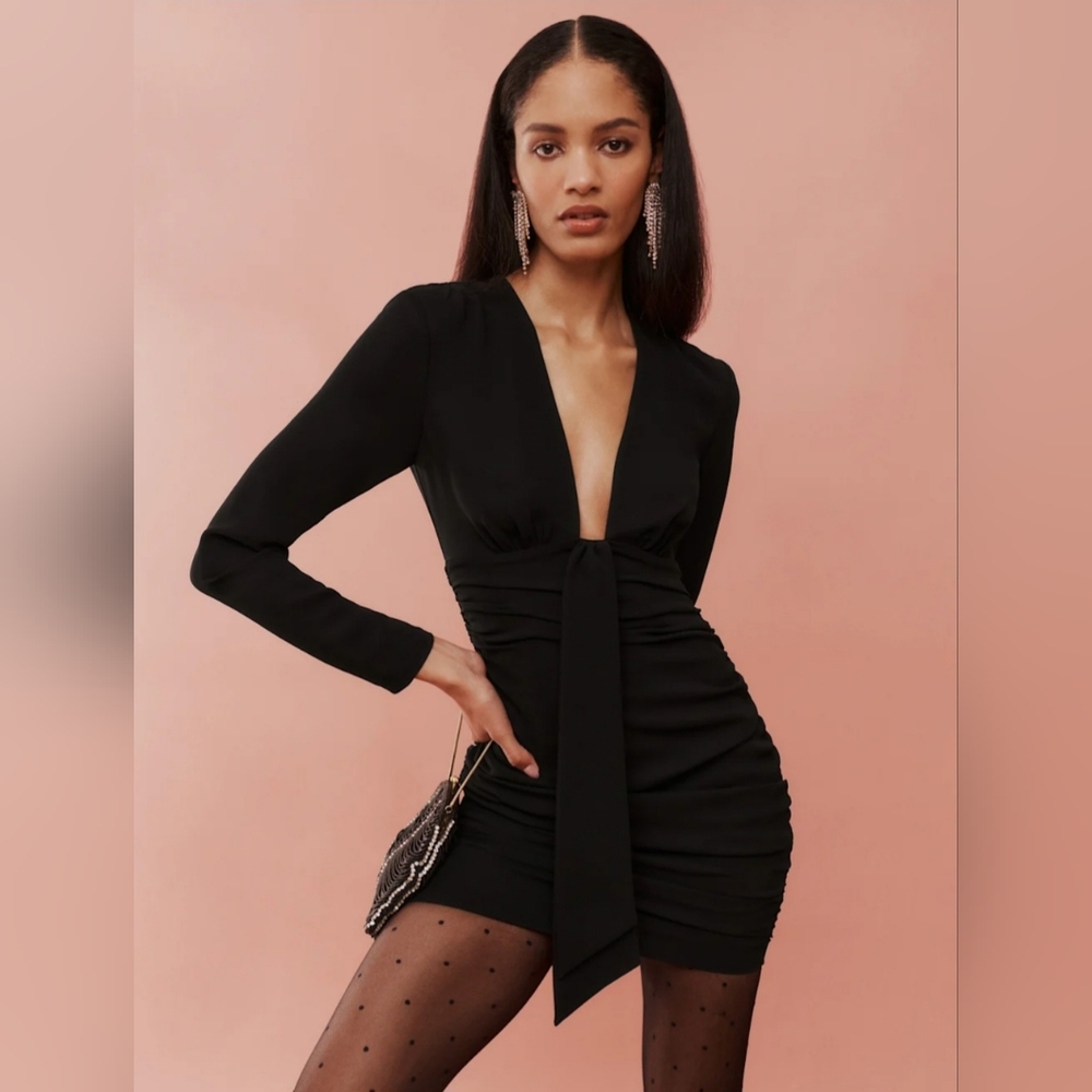 NWT REFORMATION Fortesa Dress Black Long Sleeve Plunge Dress🔥🔥🔥🔥
